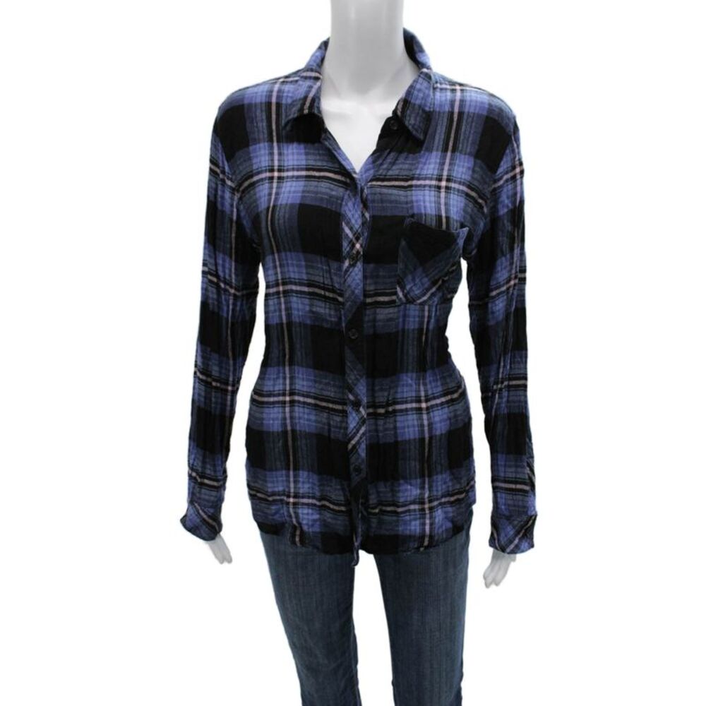 Rails Womens Collared Plaid Rayon Button-Up Long Sleeve Top Size L